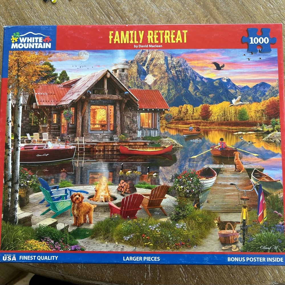 White Mountain Puzzles Red and Blue Family Retreat 1000 Piece Puzzle